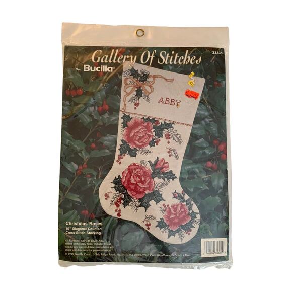 Bucilla Other - Bucilla Christmas Roses 16 Inch Stocking Cross Stitch Kit Holiday New #33335